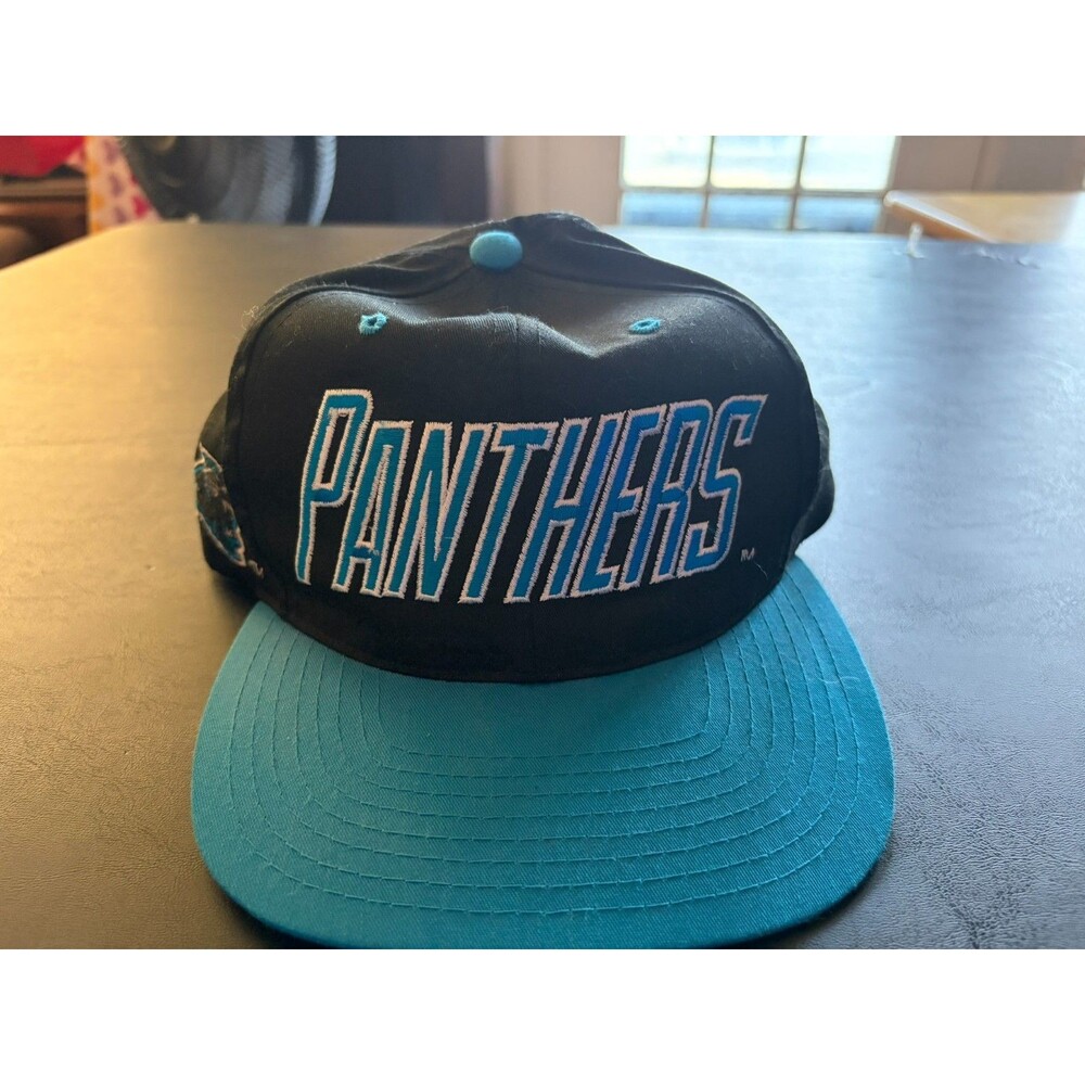 Vintage Carolina Panthers NFL AJD Logo Spellout Snapback Hat Cap RARE